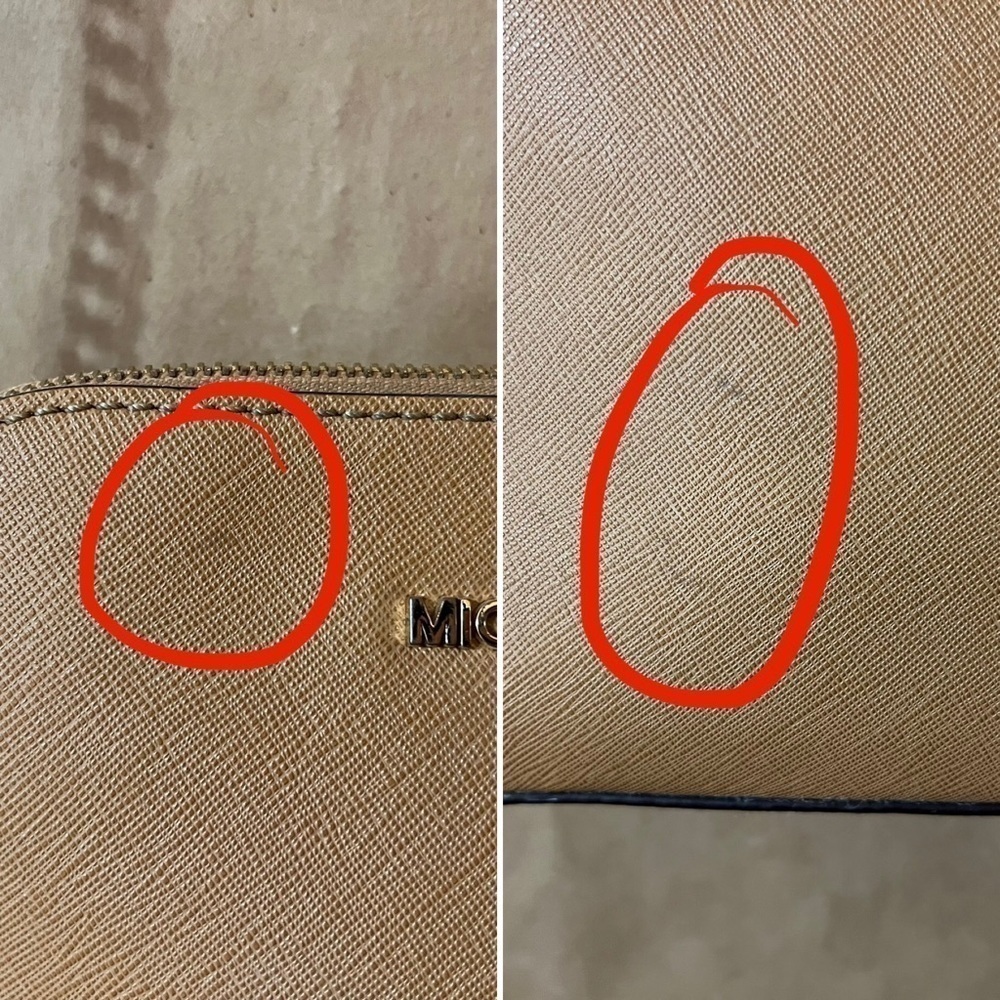 Michael Kors | Cindy Large Dome Saffiano Leather Crossbody Bag Purse in Peanut - Picture 5 of 16